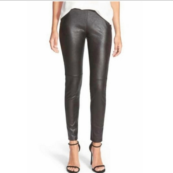 Leith Pants - Leith Faux Leather Leggings Black Elastic Waist M